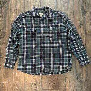 Woolrich Men’s L Plaid Flannel Long Sleeve Blue and Green shirt 100% cotton